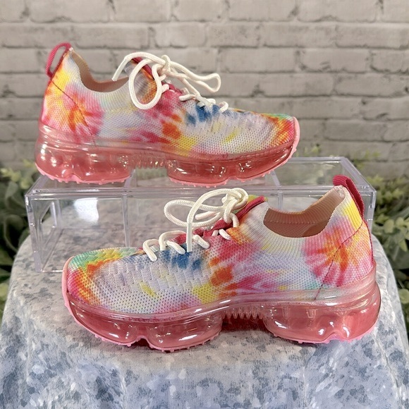 Link Flow-19K Fuchsia TieDye Fly-Knit Stretch Lace-up Fashion Sneakers Girls 10M - Picture 7 of 11